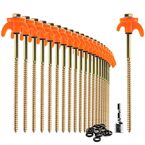 com-four® 24x Zeltheringe - robuste Stahl-Heringe mit Gewinde und Seil-Halterung - Felsboden-Erdnägel für Camping und Outdoor - Zelthaken für harten Boden und Holz goldfarben + orange von com-four