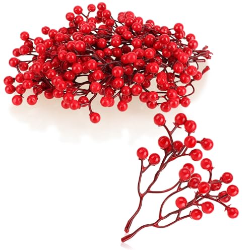 com-four® 25x Deko-Zweig - dekorative kleine Äste mit Beeren - Dekozweige als Tischdekoration - Bastelzubehör für DIY-Arbeiten (25 Stück - rote Beeren 2) von com-four