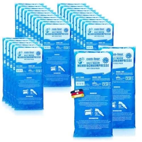 com-four® 25x Große Mehrfach-Kompressen 29 x 12 cm, Warm und Kaltkompressen, Kühlpads - Kühlpack mikrowellengeeignet - Made in Germany (25 Stück - XL) von com-four