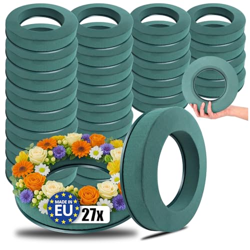 com-four® 26x Steckmasse für Blumengestecke in Ringform - Steckschaum für Frischblumen - Steckschwamm zum Basteln für Hochzeit, Ostern und Geburtstag (26 Stück - Ring) von com-four