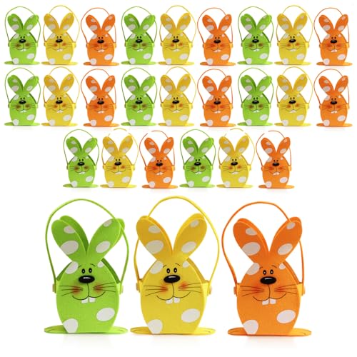 com-four® 27x Osternest mit Hase - Osterkörbchen aus Filz zum Befüllen - Filztasche Osterhase zum Verschenken - Osterdeko - Frühlingsdekoration (27 Körbe - Häschen mit Punkten) von com-four