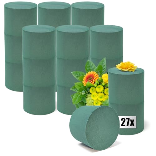 com-four® 27x Steckmasse für Blumengestecke in Zylinderform Ø 9,5 cm - Steckschaum für Frischblumen - Steckschwamm zum Basteln für Hochzeit, Ostern und Geburtstag von com-four