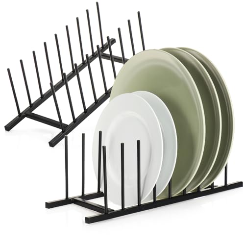 com-four® 2X Abtropfgestell für Geschirr - Tellerhalter aus Metall - Stabiler Geschirr-Abtropfer - moderner Küchenorganizer - edler Geschirrtrockner - Topf-Deckelhalter (2X schwarz - Metall) von com-four