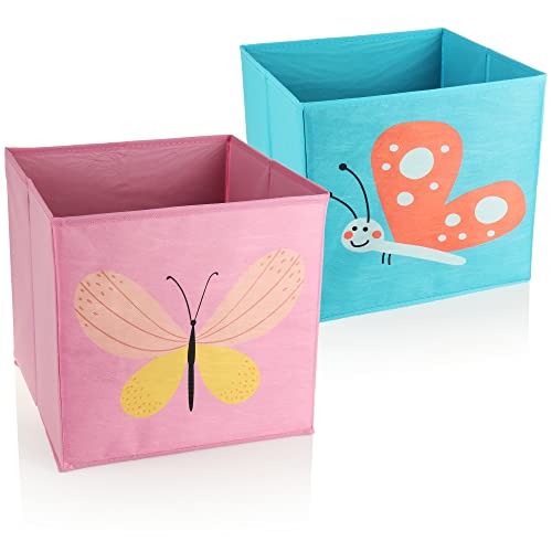com-four® 2X Aufbewahrungsbox - Korb für Babyprodukte, Bücher oder Spielzeug - Aufbewahrungskiste ohne Deckel - Kinderzimmer (2 Stück - pink/blau) von com-four