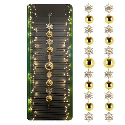 com-four® 2X Christbaumkugel-Girlande - Kugel-Deko-Strang mit Schneeflocken für Weihnachtsdekoration - Festliche Dekokette - weihnachtliche Tischdeko - Weihnachtskette (02 Stück - goldfarben) von com-four