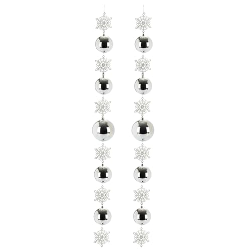 com-four® 2X Christbaumkugel-Girlande - Kugel-Deko-Strang mit Schneeflocken für Weihnachtsdekoration - Festliche Dekokette - weihnachtliche Tischdeko - Weihnachtskette (02 Stück - silberfarben) von com-four