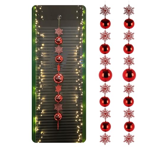 com-four® 2X Christbaumkugel-Girlande - Kugel-Deko-Strang mit Schneeflocken für stimmungsvolle Weihnachtsdekoration - Festliche Dekokette - weihnachtliche Tischdeko - Weihnachtskette (02 Stück - rot) von com-four