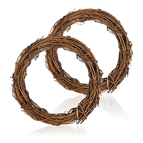 com-four® 2X DIY Deko Holz-Kranz zum basteln - Kranz aus Rattan zum Dekorieren z.B von Fenstern, Tische und Türen (2 Stück - Kranz Ø20cm Hellbraun) von com-four