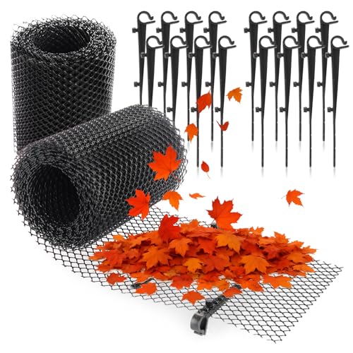 com-four® 12 Meter Rolle Dachrinnenschutz für Haus, Carport, Stall mit 8 Klammern - zuschneidbar - Regenrinnenschutz-Set - Laubschutz - Laubfang mit Befestigungsclips (Set 2 - Rolle 12m / 16 Clips) von com-four