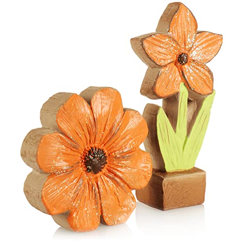 com-four® 2X Deko-Aufsteller aus Keramik - dekorative Blumen zum Hinstellen - Frühlings-Dekoration - Raum-Deko (2 Stück - Blume - orange) von com-four