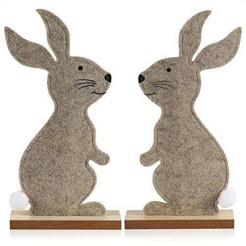 com-four® 2X Deko Aufsteller für Ostern - Niedliche Filz-Osterhasen - Osterdeko zum Hinstellen - Osterdekoration aus Holz und Filz (2 Stück - 34cm) von com-four