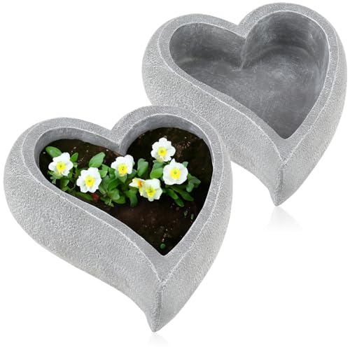 com-four® 2X Deko-Herz zum Bepflanzen - große Pflanzschale als Grabschmuck, für Garten oder Terasse - liebevolle Grabdekoration - Pflanztopf in Herzform als Grabbeigabe (2 Stück - Herz - 34x30cm) von com-four