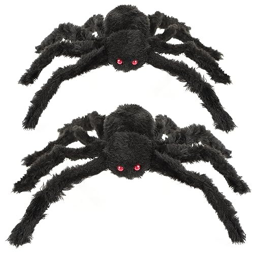 com-four® 2X Deko-Spinne Größe L - große, haarige Spinne mit beweglichen Beinen für Halloween- modellierbare Tarantel für Innen- und Außendekorationen - 30 cm (02 Stück - Größe L) von com-four