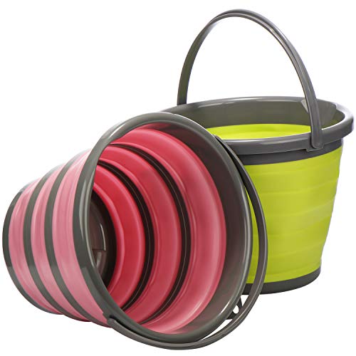 com-four® 2X Falteimer aus Silikon, 10 Liter als praktischer Faltbarer Eimer Camping, Reise Aber auch als Putzeimer oder Angeleimer [Farbe variiert] (02 Stück - Eimer) von com-four