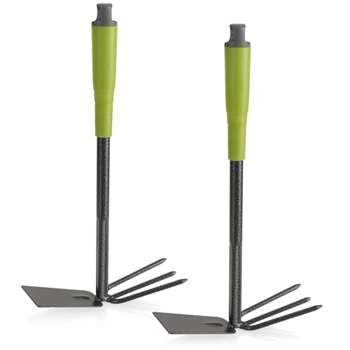 com-four® 2X Garten Doppelhäckchen – Robustes Gartenwerkzeug – 2 in 1 Hacke & Rechen – Metall & Plastik – 35,5x19,5x7,2 cm – Perfekt für Unkrautentfernung & Bodenbearbeitung (2X Doppelhacke) von com-four