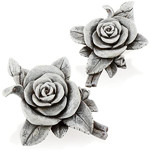 com-four® 2X Grab-Dekoration in Rosen-Form - Gedenkstein der Hoffnung und Reinheit - wetterfester Grabschmuck - Blumen-Trauerstein - Gartendekoration in Steinoptik (2 Stück - Rose) von com-four