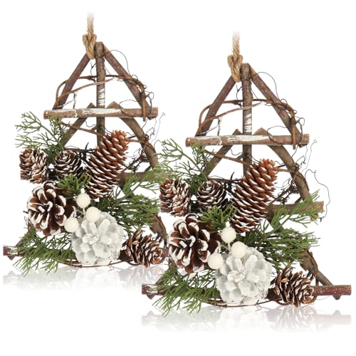 com-four® 2X Hänger-Baum für die Weihnachtsdeko - Christbaumhänger für winterliche Gestaltung - handgemachter Raumschmuck zum Dekorieren - Hängedekoration für Fenster und Tür (2 Stück - Baum) von com-four