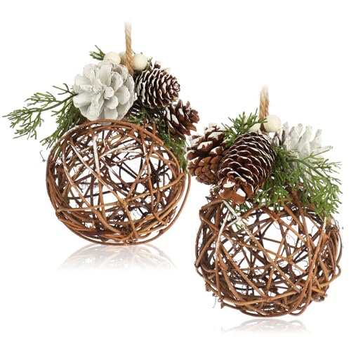 com-four® 2X Hänger-Kugel für die Weihnachtsdeko - Christbaumhänger für winterliche Gestaltung - handgemachter Raumschmuck zum Dekorieren - Hängedekoration für Fenster und Tür (2 Stück - Kugel) von com-four
