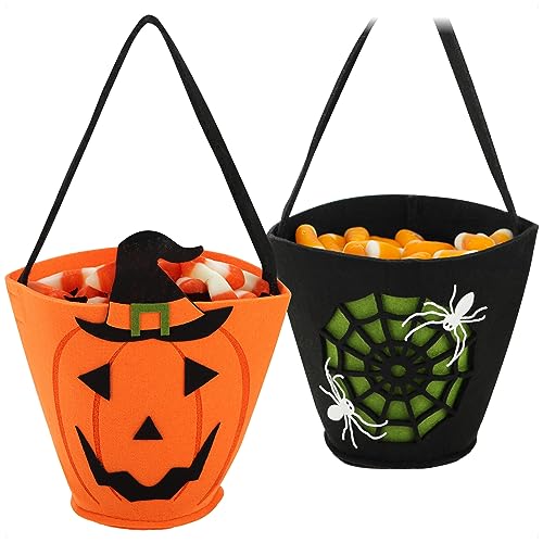 com-four® 2X Halloween Tasche - Beutel zum Sammeln von Süßigkeiten - Sammeltasche aus Filz - Geschenktasche mit kinderfreundlichen Gruselmotiven (02 Stück - schwarz + orange) von com-four