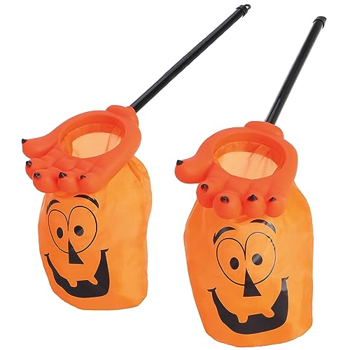 com-four® 2X Halloween Tasche mit Griff - Monster-Hand mit Beutel und Motiv - Pfote mit Tasche zum Sammeln von Süßigkeiten - Halloween-Dekoration (2 Stück - orange) von com-four