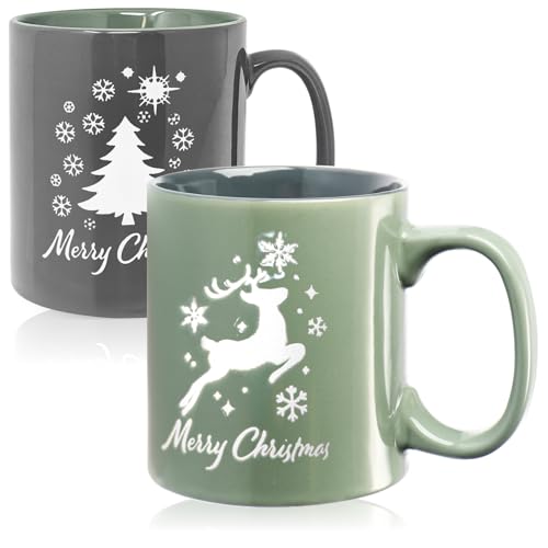 com-four® 2x Kaffeetasse XXL 550ml mit weihnachtlichem Motiv - extra große Kaffeebecher - Weihnachtstasse groß - spülmaschinengeeignet (grün/blau - 550ml) von com-four
