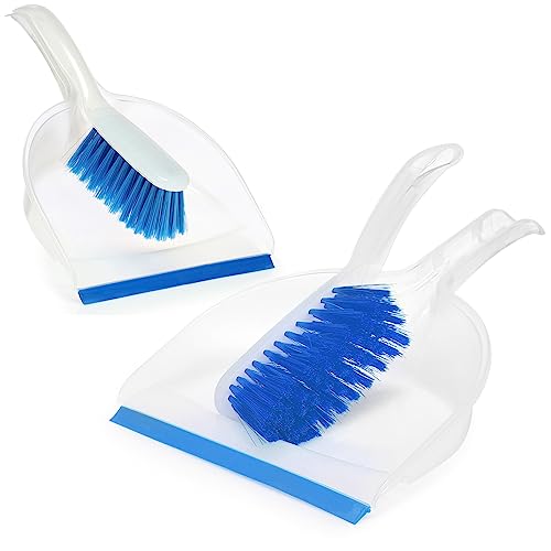 com-four® 2X Kehrgarnitur - blaues Kehr-Set aus Handfeger und Kehrschaufel - farbenfrohes Haushaltsreinigungsset aus Handbesen und Kehrblech (2 Stück - blau) von com-four
