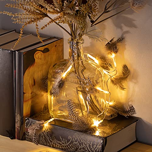 com-four® 2x LED Lichterkette mit Federn - Batteriebetriebene Lichterkette mit LED-Licht - Dekorative Beleuchtung mit Wachtelfedern für Weihnachten (02 Stück - Lichterkette Federn) von com-four