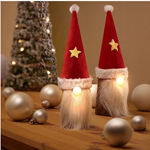 com-four® 2X LED Weihnachtsmann - dekorativer Santa mit leuchtender Nase - Figur zum Hinstellen aus Holz - Tischdeko (2 Stück - rot. weiß) von com-four