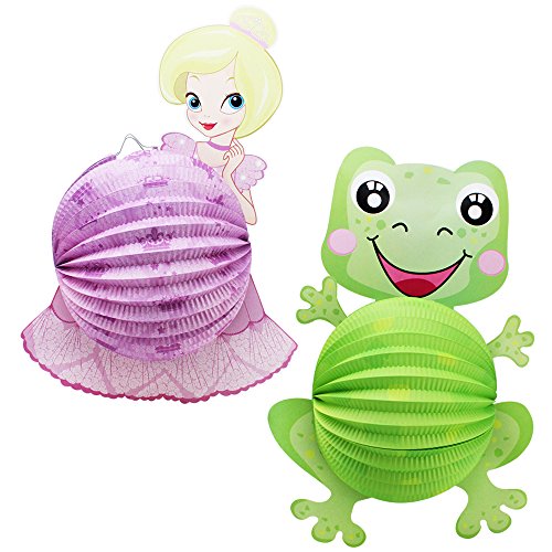 com-four® 2X Laterne mit Buntem Prinzessin und Frosch Motiv - Papierlaterne für Sankt Martin und Halloween - Martinslaterne für Kinder von com-four
