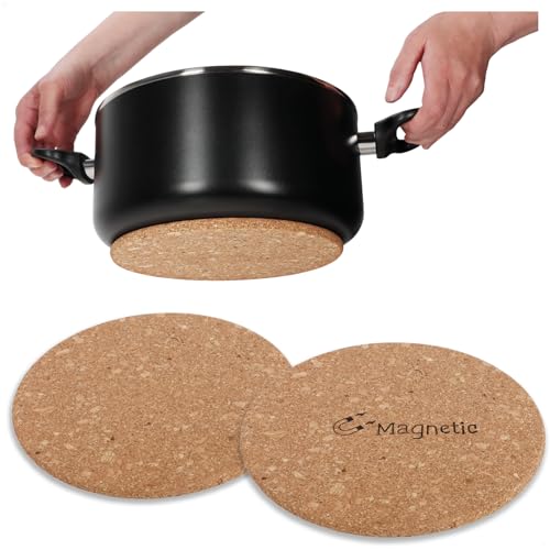 com-four® 2X Magnetischer Topf-Untersetzer - Hitzeschutz-Unterlage aus Kork - runde Untersetzer für Töpfe und Pfannen Ø 21cm - hitzebeständige Korkuntersetzer von com-four