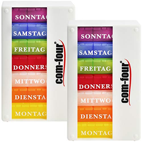 com-four® 2x Medikamentendosierer 7 Tage - Medikamenten-Box (Morgens, Mittags, Abends) - Pillendose - Tablettendose - Wochendosierer (weiß + weiß) von com-four