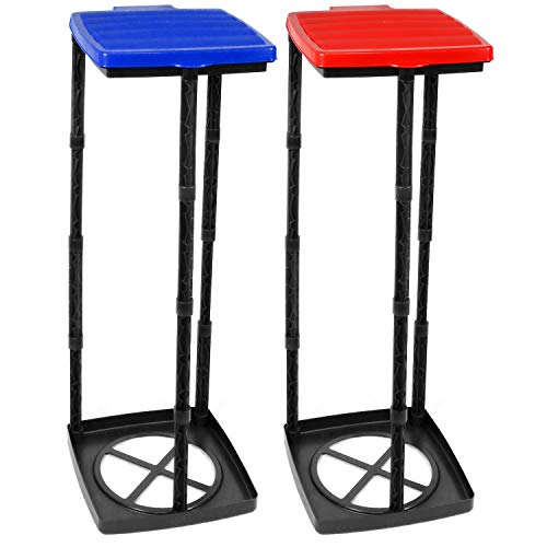 com-four® 2x Müllsackständer mit Deckel, in 3 möglichen Höhen aufbaubar, optimal für Heim, Garten, Werkstatt und Camping für Ihre Müllentsorgung (Deckel - blau + rot) von com-four