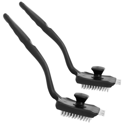 com-four® 2X Multifunktionale Grillbürste mit Edelstahlborsten und Schaber – 44,5 cm Kunststoffgriff – Effizientes Grillzubehör für BBQ, Gasgrill und Gussrost (02 Stück - 2in1 Bürste lang) von com-four
