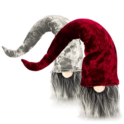 com-four® 2X Premium Weihnachts-Wichtel für die Weihnachtsdeko, winterliche Zwergen-Figur - Zipfelmütze - skandinavische Deko-Trolle - schwedischer Gnom mit Bart und Langer Wintermütze von com-four