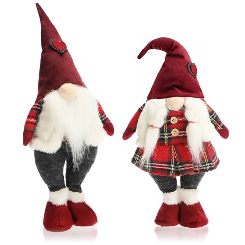 com-four® 2X Premium Weihnachts-Wichtel - Zwergenfiguren als winterliche Deko - skandinavisches Wichtelpaar - schwedische Kantenhocker mit Zipfelmütze (Norwegen rot grau 40cm) von com-four