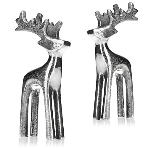 com-four® 2X Rentier-Skulptur- Dekofigur aus Aluminium - weihnachtliches und Elegantes Wohnaccessoire - Metall-Austeller für die Winterzeit (02 Stück - klein) von com-four