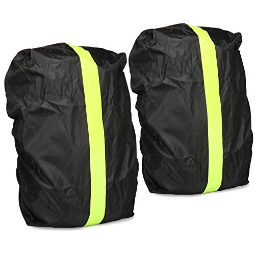 com-four® 2X Rucksackschutz - Wasserdichter Regenschutz für Schulranzen und Rucksack - Regenhülle mit gelbem Reflexionsstreifen (02 Stück - schwarz V2) von com-four