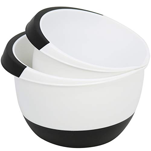 com-four® 2X Rührschüsseln 3 und 1,7 Liter mit Stoppboden, Ausgießer und rutschfestem Griff (2 Stück - weiß. schwarz) von com-four