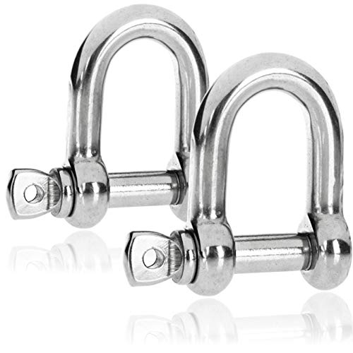 com-four® 2X Schäkel D-Form - Karabiner Schekel groß mit Schraubverschluss - Scheckel mit Augbolzen - Edelstahl 304, rostfrei, langlebig - 10 x 60 mm (2 Stück - 10 x 60mm - D-Form) von com-four