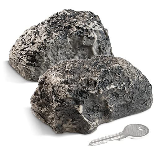com-four® 2x Schlüsselstein "big mountain" - Steinimitat mit Geheimfach - Kunstgestein für Geocaching - Schlüsselversteck in Stein-Optik - Steinattrappe - künstlicher Findling von com-four