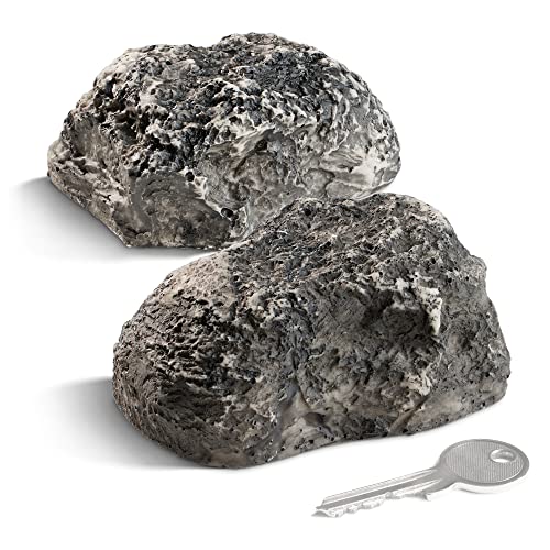 com-four® 2x Schlüsselstein "little rock" - Steinimitat mit Geheimfach - Kunstgestein für Geocaching - Schlüsselversteck in Stein-Optik - Steinattrappe - künstlicher Findling von com-four