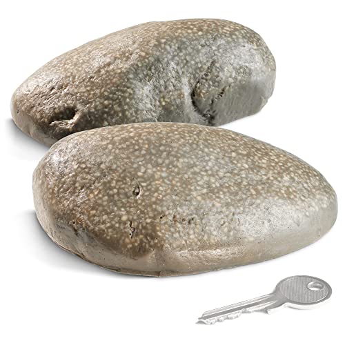com-four® 2x Schlüsselstein "Pebblestone" - Steinimitat mit Geheimfach - Kunstgestein für Geocaching - Schlüsselversteck in Stein-Optik - Steinattrappe - künstlicher Findling (2 Stück - flach) von com-four