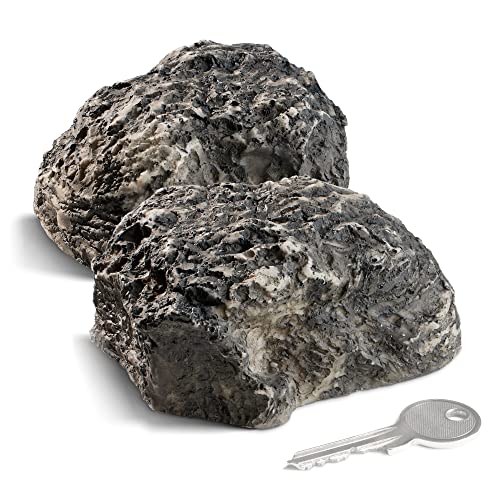 com-four® 2x Schlüsselstein "medium hill" - Steinimitat mit Geheimfach - Kunstgestein für Geocaching - Schlüsselversteck in Stein-Optik - Steinattrappe - künstlicher Findling von com-four