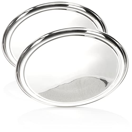 com-four® 2X Servier-Tablett aus Edelstahl - rundes Tablett - Edelstahl-Gastrotablett (2 Stück - rund 33cm mit Rand) von com-four