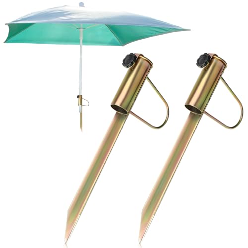com-four® 2X Sonnenschirmhalter aus Stahl - Bodenhülse für den Garten - Rasendorn für Sonnenschirme - Schirmständer mit Handgriff - Stockdurchmesser von ca. 30-42 mm (goldfarben - 2 Stück) von com-four