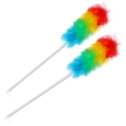 com-four® 2X Staubwedel mit Teleskopstiel - Staubwischer extra lang und ausziehbar - Spinnweben-Besen in bunten Farben - 85-122 cm (02 Stück - Regenbogen) von com-four