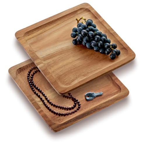 com-four® 2X Tablett-Set aus Akazienholz - quadratische Deko-Bretter - Serviertabletts für Tischdekoration - dekorative Holzablagen - Servierplatten für Snacks, Käse, Wurst (2 Stück - Quadrat) von com-four