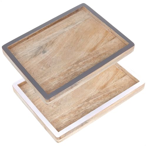 com-four® 2X Tablett aus Mangoholz - Deko-Brett als Schlüsselschale - Mini Serviertablett - Holzablage für Tischdekoration - kleine dekorative Servierplatte - Raumdekoration [Auswahl variiert] von com-four