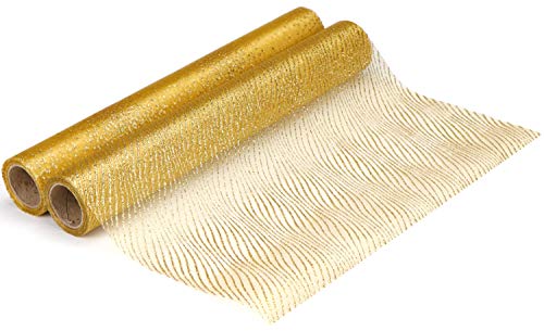 com-four® 2X Tischband zur Dekoration für Weihnachten und Hochzeiten - goldfarbener Tischläufer mit verschiedenen Mustern [Auswahl variiert] von com-four