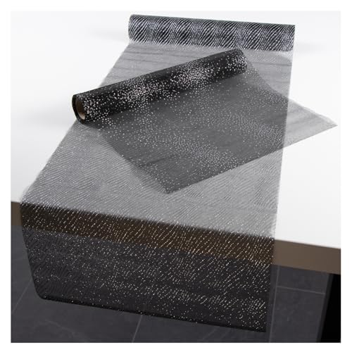 com-four® 2X Tischläufer Weihnachten - Dekoratives Tischband mit Punkten und Streifen - Tischdeko für Weihnachten - 30 x 500 cm [Auswahl variiert] (2 Stück - schwarz/silberfarben) von com-four